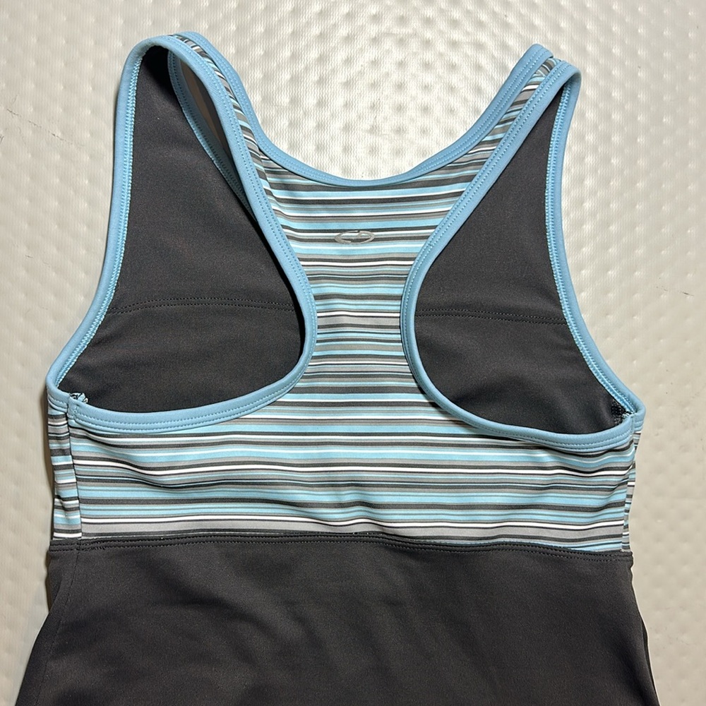 Sleeveless athletic top by Champion faux-wrap stripes blue white grey Adult S - Picture 6 of 9